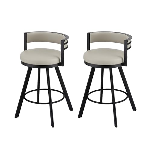 Artiss Bar Stools Set of 2 Swivel Kitchen Chairs PU Leather Counter Stool Industrial Metal Legs Breakfast Bar Chair with Padded Backrest for Home Cafe Beige