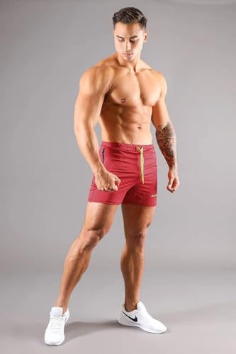 Men's Fitted Shorts Bodybuilding Workout Gym Running Tight Lifting Shorts Pants, Crimson Red, X-Large