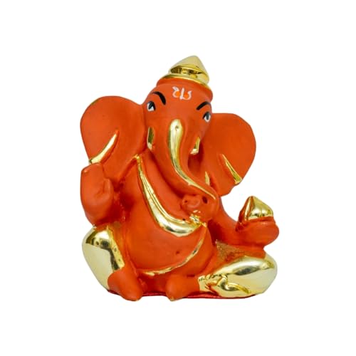 Image of Gold Plated Topi Ganesha | Ganpati Idol for Car Dashboard, Office Desk, Work Desk & Home Temple | Divine Blessings |Prosperity & Protection| Height 2.3 Inch