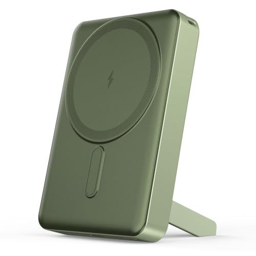 Image of Noise 10000mAh MagSafe Wireless Power Bank: Built-in Stand, Metallic Finish, Upto 15W Wireless & 22W Wired Output, for iPhone 12 & Above,Android (Qi-Compatible) + Magnetic Ring (Green)