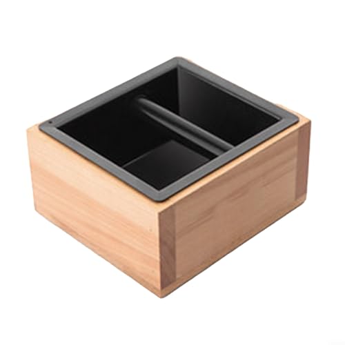 DAZZLEEX Wooden Coffee Knock Box Espresso Grind Container with Detachable Stainless Steel Bar Grounds Bin for Home Kitchen or Coffee Station