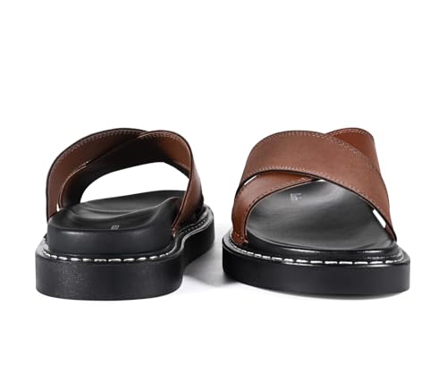 Image of LOUIS STITCH Tan Comfortable Men's Sandals | Lightweight Casual Cross Strap Slip-On Sandals| Everyday Wear Sandals with PU Cushion Sole | LSOF-22-TN
