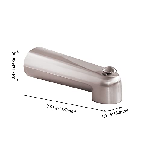 SENTO Nickel Universal Bathroom Tub Spout with Diverter, Durable Heavy Duty Metal Bathtub Faucet with Shower Diverter - 7 Inches 1/2\" IPS Inside Thread, Satin Nickel