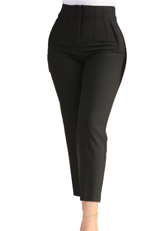 VIVICOLOR Women Business Dress Pants Stretch High Waist Capris Culotte Office Pants Cropped Slacks Cuff Chino Crop Pant