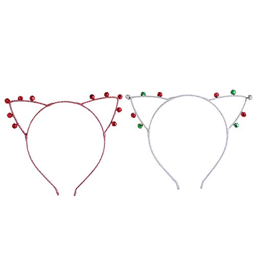 Waldd 2 Pieces Christmas Jingle Bells Cat Ears Headband for Girls Giltter Hair Hoops Cute Hairband Cats Hair Accessories for Children's Hair Costume Dress Up Hats Party Favor Decoration