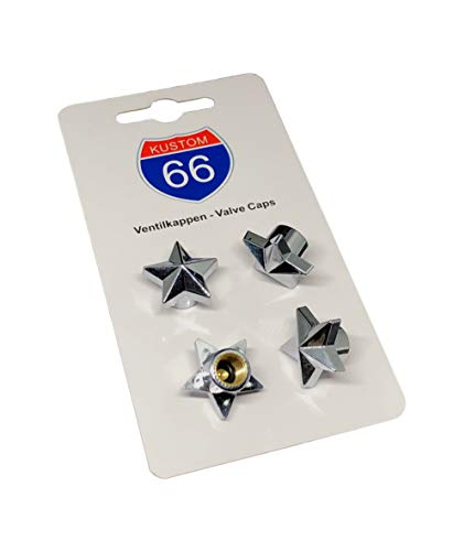 Set of 4 Valve Caps Star Silver for Car and Motorcycle