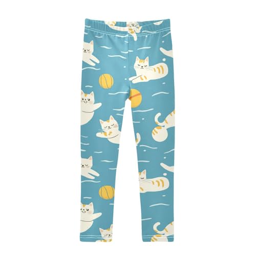 Girls Leggings Cartoon Balls Cat Blue Kids Length Leggings Pants Athletic Yoga Pants Toddler Tights Trousers 4T