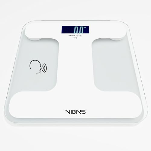 VIBAS iVoice Body, Pèse-Personne Vocal en Français et Multilingue, Avec Aides Sonores et Vocales Pour Non-Voyants, Voix Claire, Répétition du Poids, Piles...