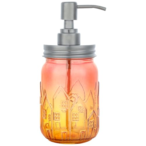 YunNasi Dispensador de Jabón Líquido Dosificador de Jabón Hecho de Vidrio y Boquilla de Acero Inoxidable para Detergente para Platos, Loción de Champú, Encimera de Baño, Cocina, Lavadero (RojoNaranja)