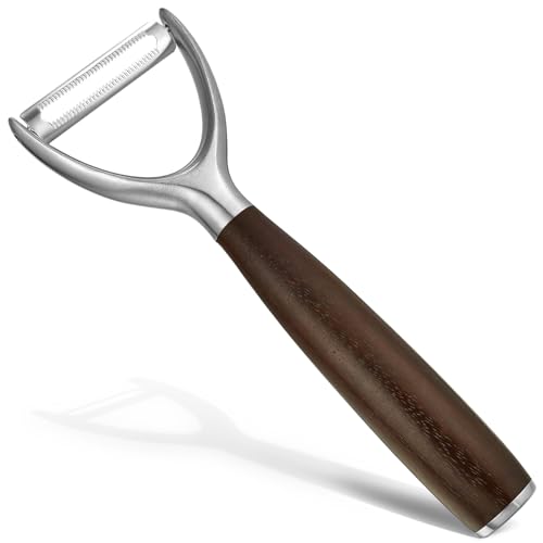 Serrated Blade Premium Y Type 304 Stainless Steel Multifunctional Kitchen Peeler Real Wood Handle Ultra Sharp Blade Vegetable Potato Apple(Carbonized Wood)