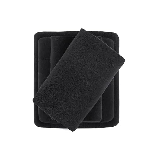 Image of True North by Sleep Philosophy Micro Fleece Bed Sheet Set, Warm, Sheets with 14 inch Deep Pocket, for Cold Season Cozy Sheet-Set, Matching Pillow Case, Twin XL, Black, 3 Piece
