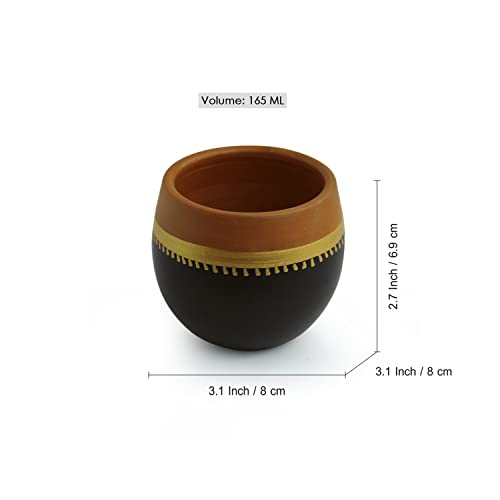 Image of ExclusiveLane Hand-Painted 'Terra-Sips' Kullads in Earthen Terracotta (Set of 4) - Kulhad Tea Cups Tea Sets Coffee Cups Mugs Cutting Chai Tea Glasses ,165 Ml