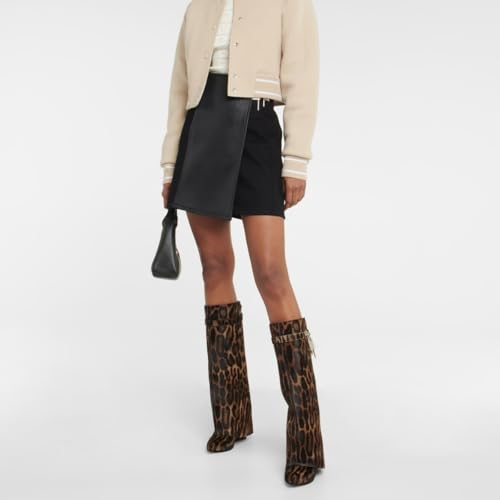 Image of keleimusi Fold Over Wedge Boots Heeled PadLock Pant Knee High Shoes Tall /Short Booties