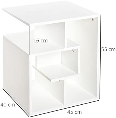 HOMCOM Side Table, 3 Tier End Table with Open Storage Shelves, Living Room Coffee Table Organiser Unit, White