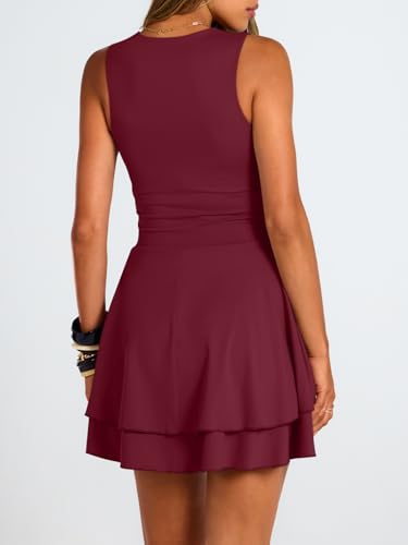 Image of Trendy Queen Women's Square Neck Summer Party Flowy Ruffle Hem Ruched Waist Mini Dress
