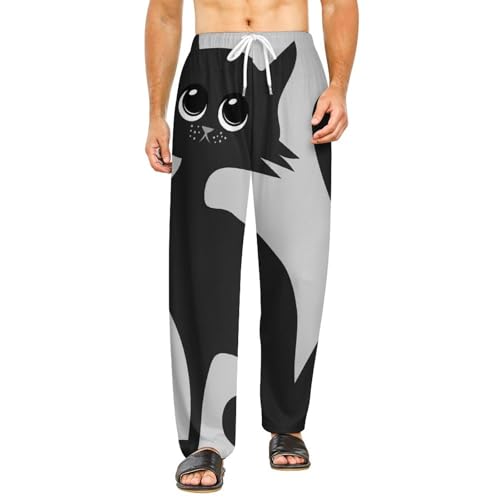 Bas de pyjama femme long chat noir en taille S avec poches