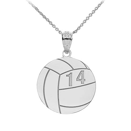Sports Charm 925 Sterling Silver Customized Beach Volleyball Pendant Necklace with Your Name and Number - Choice of Pendant Only or Chain Length