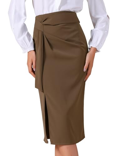 Allegra K Women's Work Wrap Skirts Bow Tie Office Slit High Waist Midi Skirt
