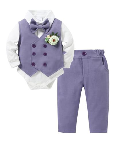 DISAUR Baby Boy Clothes Suits 5PC Infant Gentleman Outfit Dress Shirt+Bowtie+Vest+Corsage+Pants Wedding Baby Suit