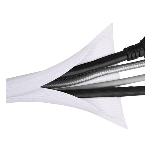 Aieve Cable Organizer, 6.6ft(2M) Self-Wrap Cable Sleeve, White, Braided, 1/2 inch Inside Diameter, Office & Home, 6.6 feet