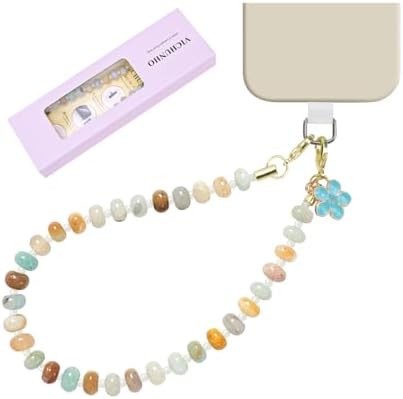 VicHunHo Beaded Phone Charm Wrist Strap, Handmade Cellphone Chain Lanyard for Phone Case with Tether Tab, Cute Beads Wristlet Bracelet Holder for Women Girls, Anti-Drop Cellphone Accessory (Amazonite, Generic)