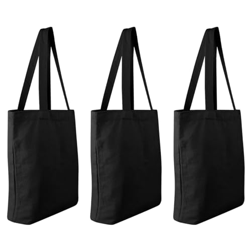 Faylapa 6 Pcs Canvas Tote Bags,Heavy Duty and Strong Easter Hunter Bag Shopping Grocery Bag Blank Cotton Bags for Decorating Crafts DIY,Painting (Black 13.6