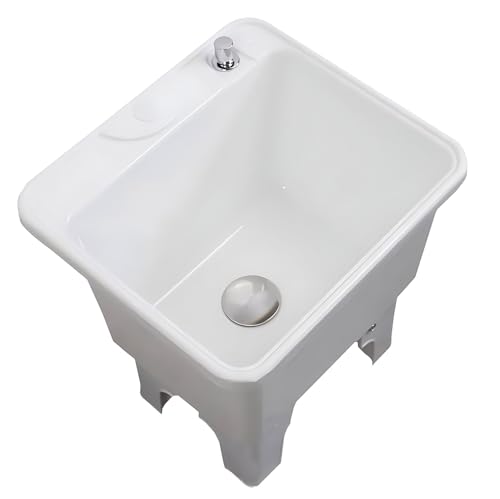 Évier de sol avec serpillière Évier de sol avec serpillière Évier de sol avec serpillière profonde Évier de sol en plastique avec crépine Évier de service,Blanc - 50 x 39 x 43 cm (20 x 15 x 17 pouces)