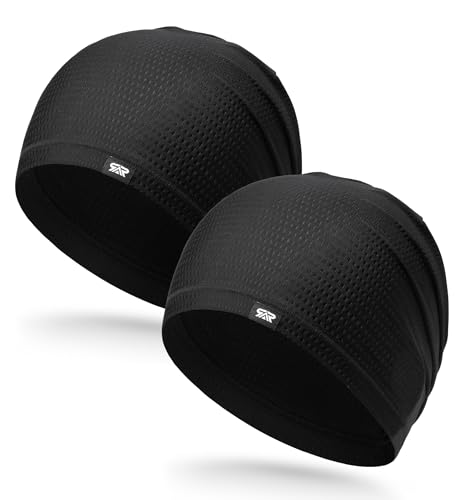 THINDUST 2Pcs Summer Mesh Breathable Skull Beanie - Soft Stretchy Slouchy Beanie Hat Men Women for Running Cycling Gym