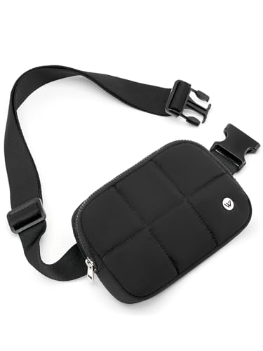 WESTBRONCO Pochetes para mulheres e homens, bolsa de cinto com bolsos com zíper, bolsas de cintura modernas, bolsas transversais leves de 1L com alça ajustável para treino/corrida/caminhada, A - preto
