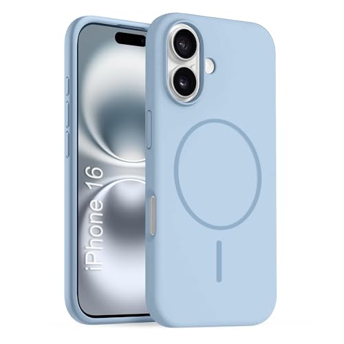 Image of iPhone 16 Silicone Magsafe Case | Shock Proof Design & Camera Protection | Premium Rubberised Apple iPhone 16 Cover (Microfiber Lining) | Magnetic Liquid Silicone - Sky Blue