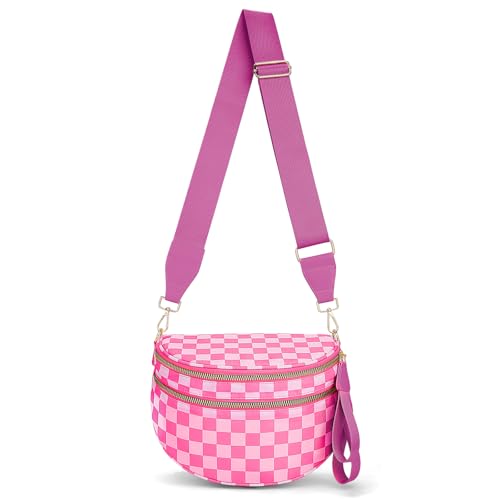 Image of Lushandy Bum Bag Checkered Crossbody Bag Mom Everyday Purse | Roomy Space, Wipe Clean, Wide Strap