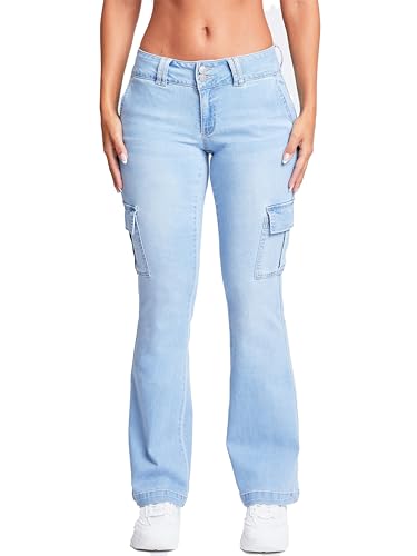 YMI Women's Low Rise Cargo Flare Jean