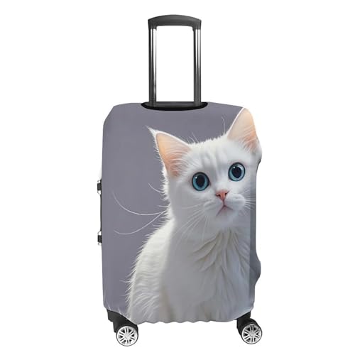 Carry on Luggage Cover White Cute Cat Suitcase Covers for Luggages Tsa Approved Travel Luggage Sleeve Protector Elastic Suitcase Protector Anti-Scratch Washable Fits 19-30 Inch Case -L4