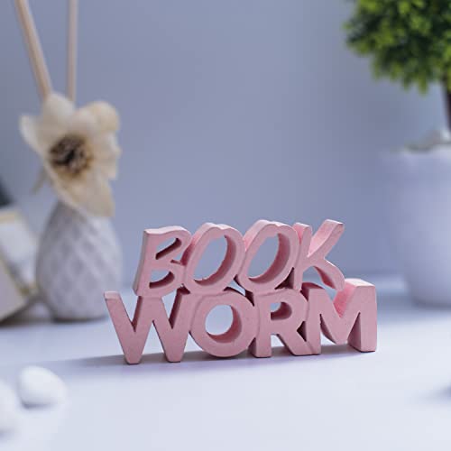 Image of NUKKAD TALES Book Worm Pink Showpiece Home Decor Items Decorative Items for Study Table for Students Book Shelf Birthday Gift Items Gift for Book Lovers (8 X 3.77 inch)