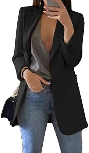 Generic Andongnywell Womens Long Sleeve Casual Open Front Suit Jackets Solid Boyfriend Blazer with Pockets Overcoats Outwears (Black 1,X-Large),X-Large
