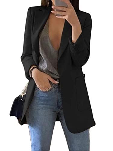 Generic Andongnywell Womens Long Sleeve Casual Open Front Suit Jackets Solid Boyfriend Blazer With Pockets Overcoats Outwears (Black 1,X-Large),X-Large #TOP10