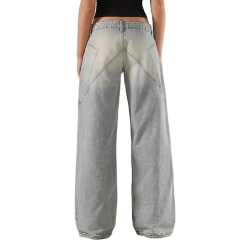 Women Straight Leg Boyfriend Jeans Low Waist Wide Leg Baggy Jeans Vintage Denim Pants