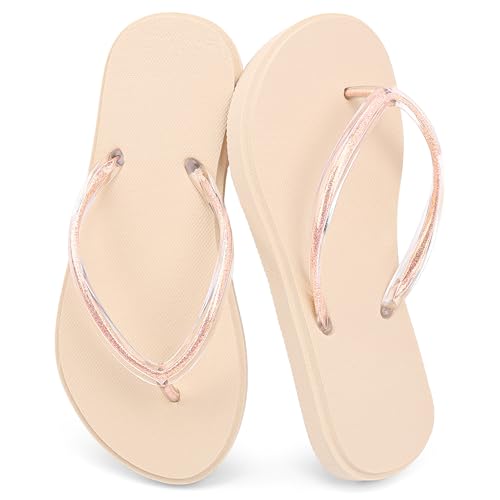 INMINPIN Kids Girls Cute Jelly Sandals Yoga Foam Flip Flops Non Slip Water Pool Thong Flat Sandals Summer Little/Big Kid Beach Essentials 2026 Beige 13 Little Kid