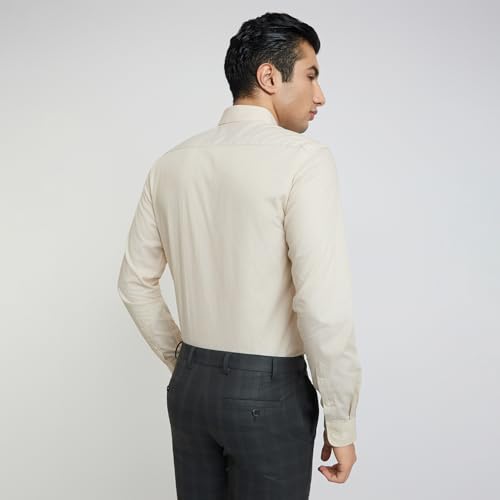 Image of Raymond Men Slim Fit Solid Pattern Pure Cotton Semi Cutaway Collar Full Sleeve Formal Shirt