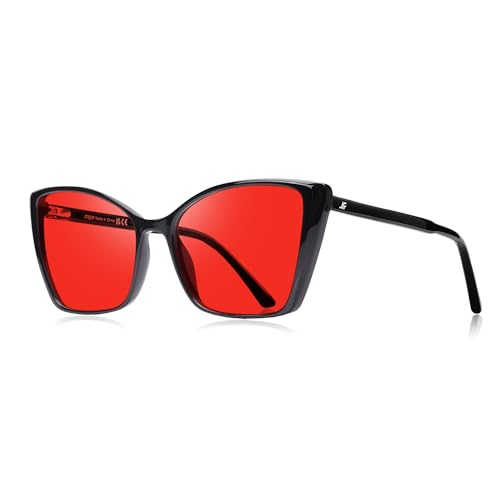 Image of Women's Sleep Blue Light Blocking Glasses, Cat Eye Computer Gaming Glasses Anti Eyestrain & UV Glare (Red Lens Black Frame)