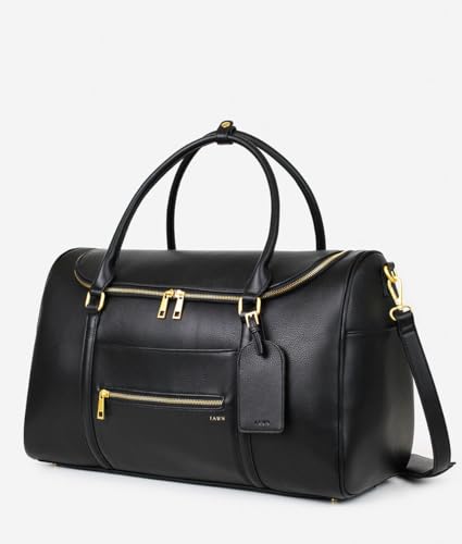 FAWN DESIGN The Weekender Bag, Bundle of Travel Bags for Women with 1 Airplane Carryon Bag and 2 Makeup Cosmetic Bags, Premium Matte Faux Leather Duffle Bag for Travel, Gym Bag, Black3