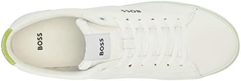 BOSS Men's Side Logo Low Profile Leather Sneaker, Trainer White, 13 | Image 4