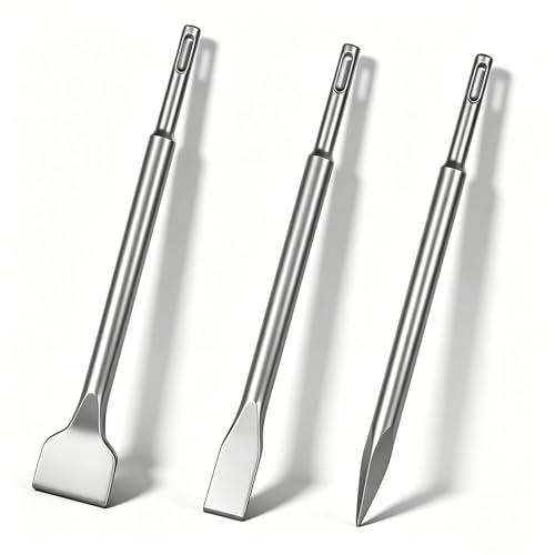 Zencantorous Set de 3 Burins SDS Plus, Jeu de Burins, avec Burin Pointu, Burins Plats et Burin Large, pour Travaux de Démolition et Rénovation, pour...