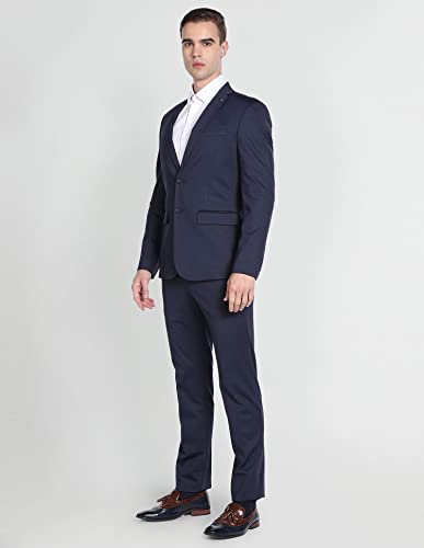 Image of Arrow Patterned Weave Slim Fit Two Piece Suit Navy