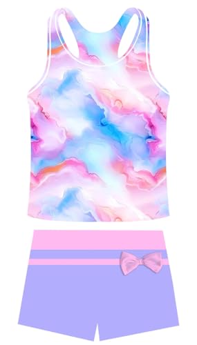 Image of Belovecol Girls Swimsuits Two Piece Tankini Bathing Suits Boyshort Summer Beach Swimwear 4-16Y Removable Bra Pads Above 12Y