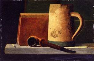 Peinture à l'huile Mug Pipe and Book par John Frederick Peto toile 12x16 pouces