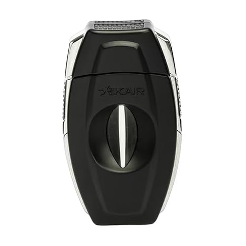 XIKAR Flip Dual Cigar Cutter - Versatile 64-Ring Gauge V-Cut & Straight Cut, Premium Stainless Steel Blades, Spring-Loaded Release, Built-in Cigar Rest, Textured Grip Cigar Snipper - Black