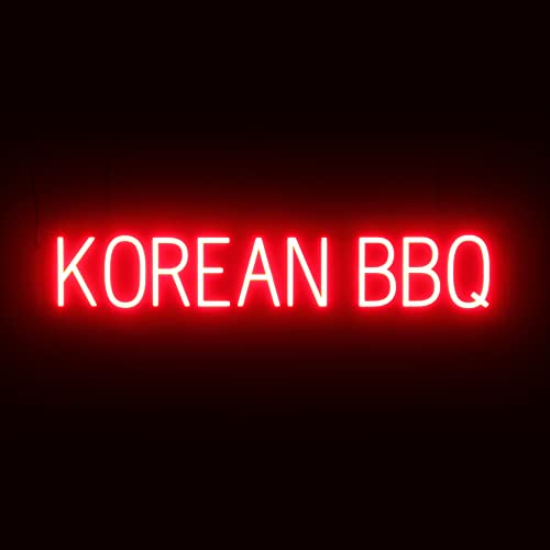 Image of SpellBrite LED Neon KOREAN BBQ Sign for Business - Red, 38 inch x 6 inch | Ultra-Bright Click-Together Signage for Restaurants, with Visibility from 500 Feet - 8 Animations, 6 Brightness Levels