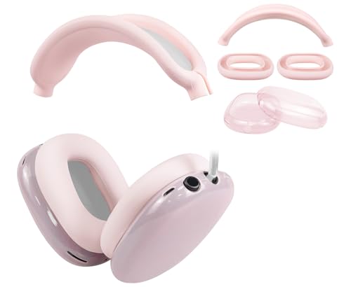 SOULWIT Protective Kit for AirPods Max, Headband Cover + TPU Case Protector + Silicone Ear Pads Cover, Sweatproof Accessory, Easily Washable, Anti-Scratch (Pink)