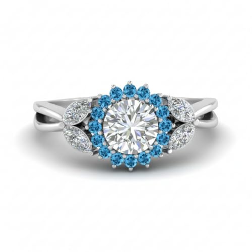 Image of 55Carat Choose Your Gemstone Flower Halo Split Shank Diamond CZ Ring Sterling Silver Round Shape Halo Engagement Rings Everyday Jewelry Wedding Jewelry Handmade Gifts for Wife US Size 4 to 12